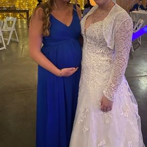 David’s bridal horizon long dress with mesh and swooping cowl back detail size 8